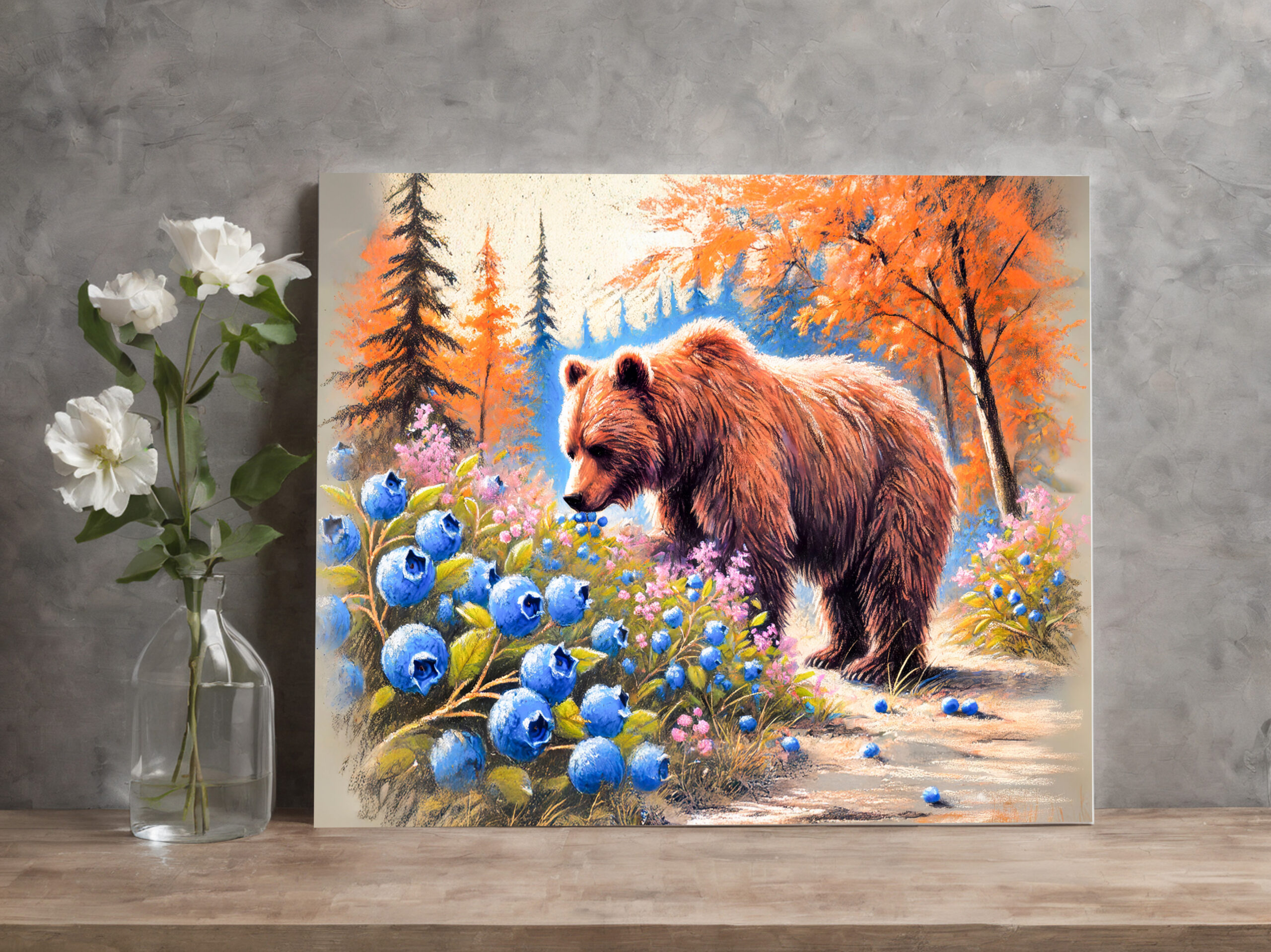 raxxa Canva: Brown Bear with Blueberries Pastel Chalk Art – Bild 2