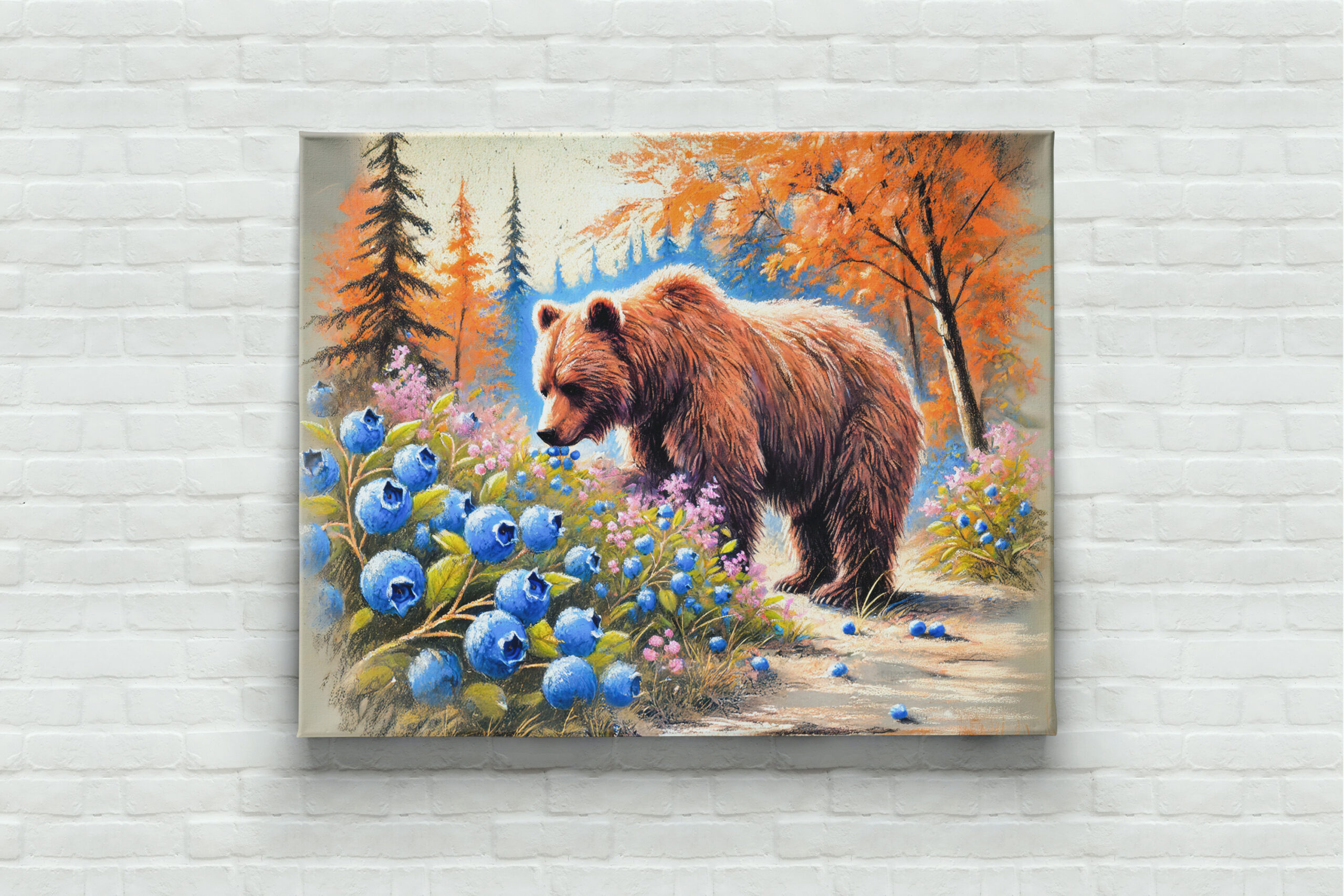 raxxa Canva: Brown Bear with Blueberries Pastel Chalk Art – Bild 3