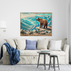 raxxa Canva: Brown Bear on Mountain Pastel Chalk Scene