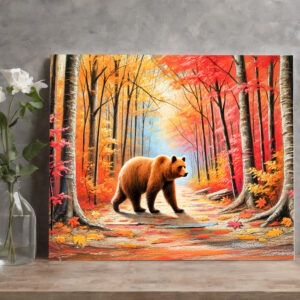 raxxa Canva: Brown Bear in Autumn Forest Pastel Chalk Art