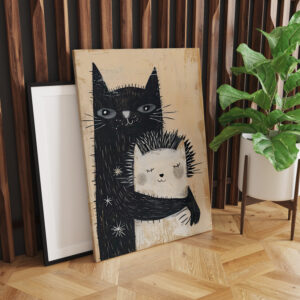 raxxa Canva: Black Cat Hugging a Hedgehog