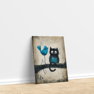 raxxa Canva: Whimsical Cat and Bird on a Branch