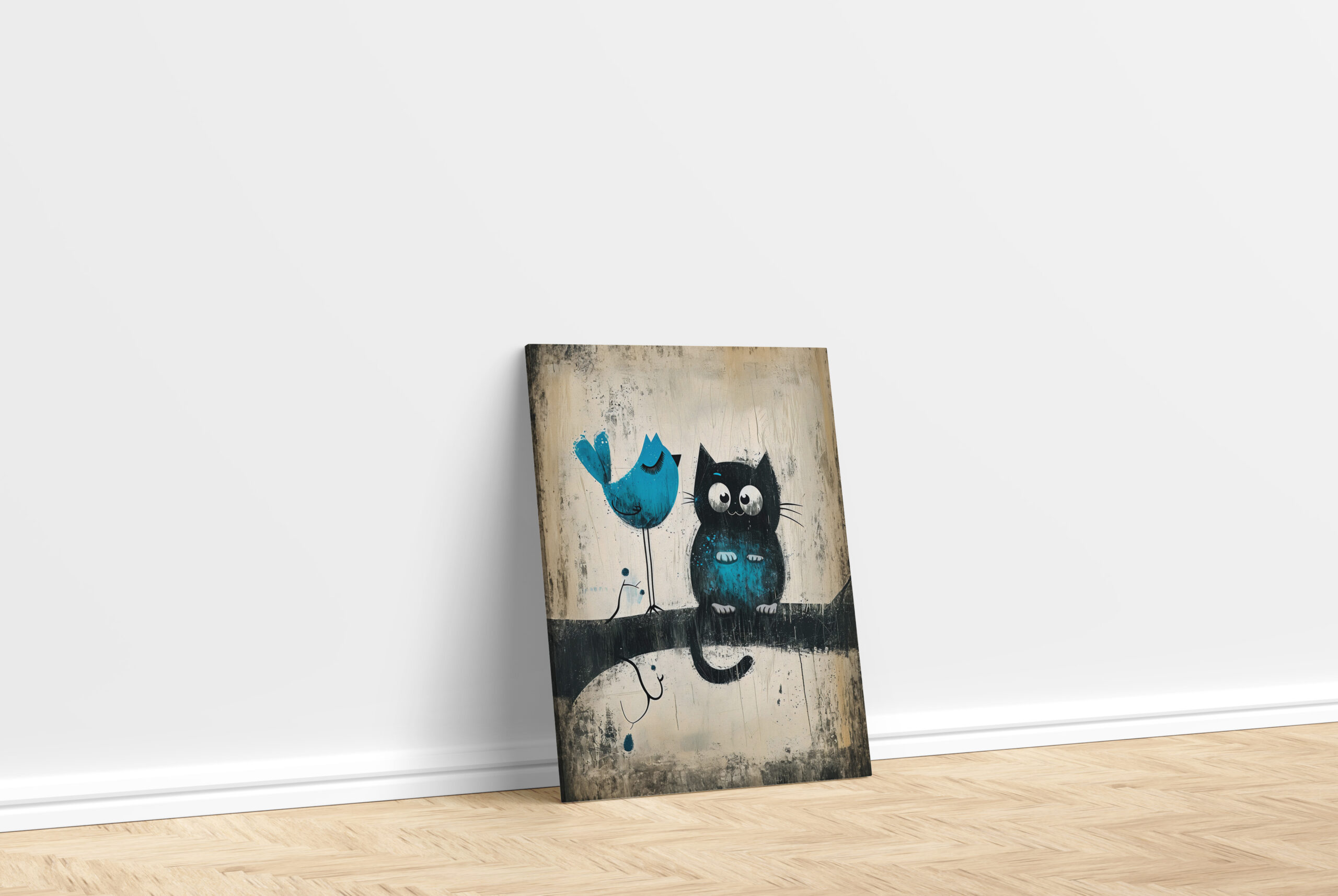 raxxa Canva: Whimsical Cat and Bird on a Branch