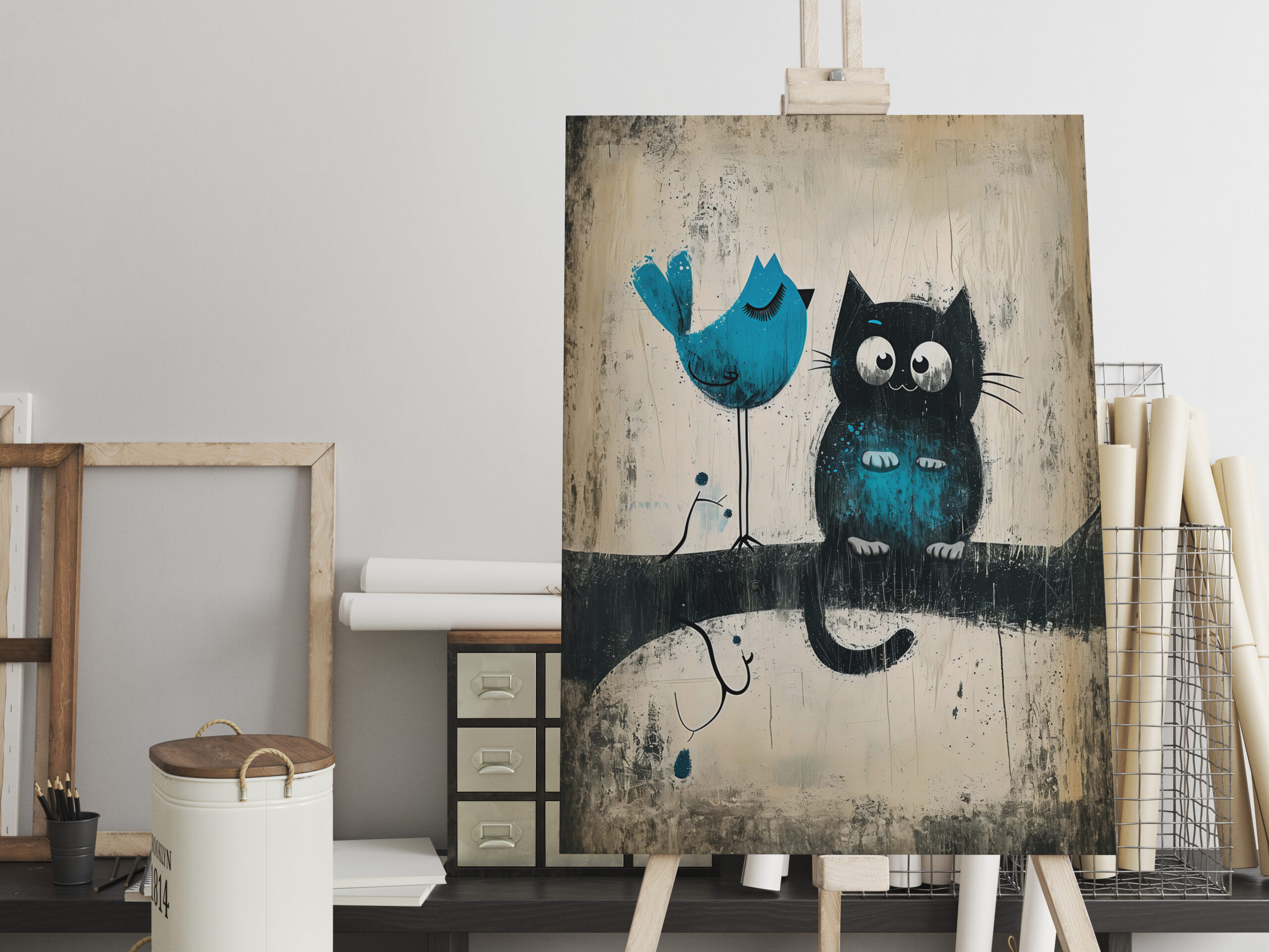 raxxa Canva: Whimsical Cat and Bird on a Branch - immagine 2