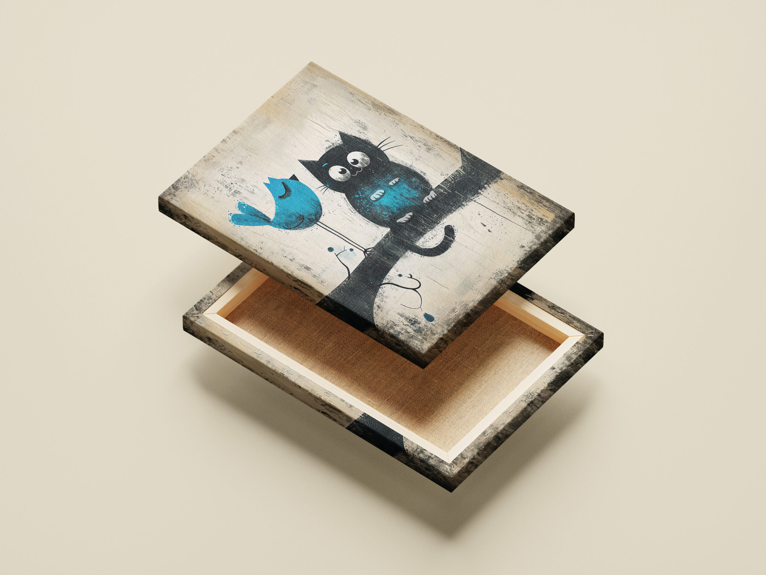 raxxa Canva: Whimsical Cat and Bird on a Branch - immagine 3