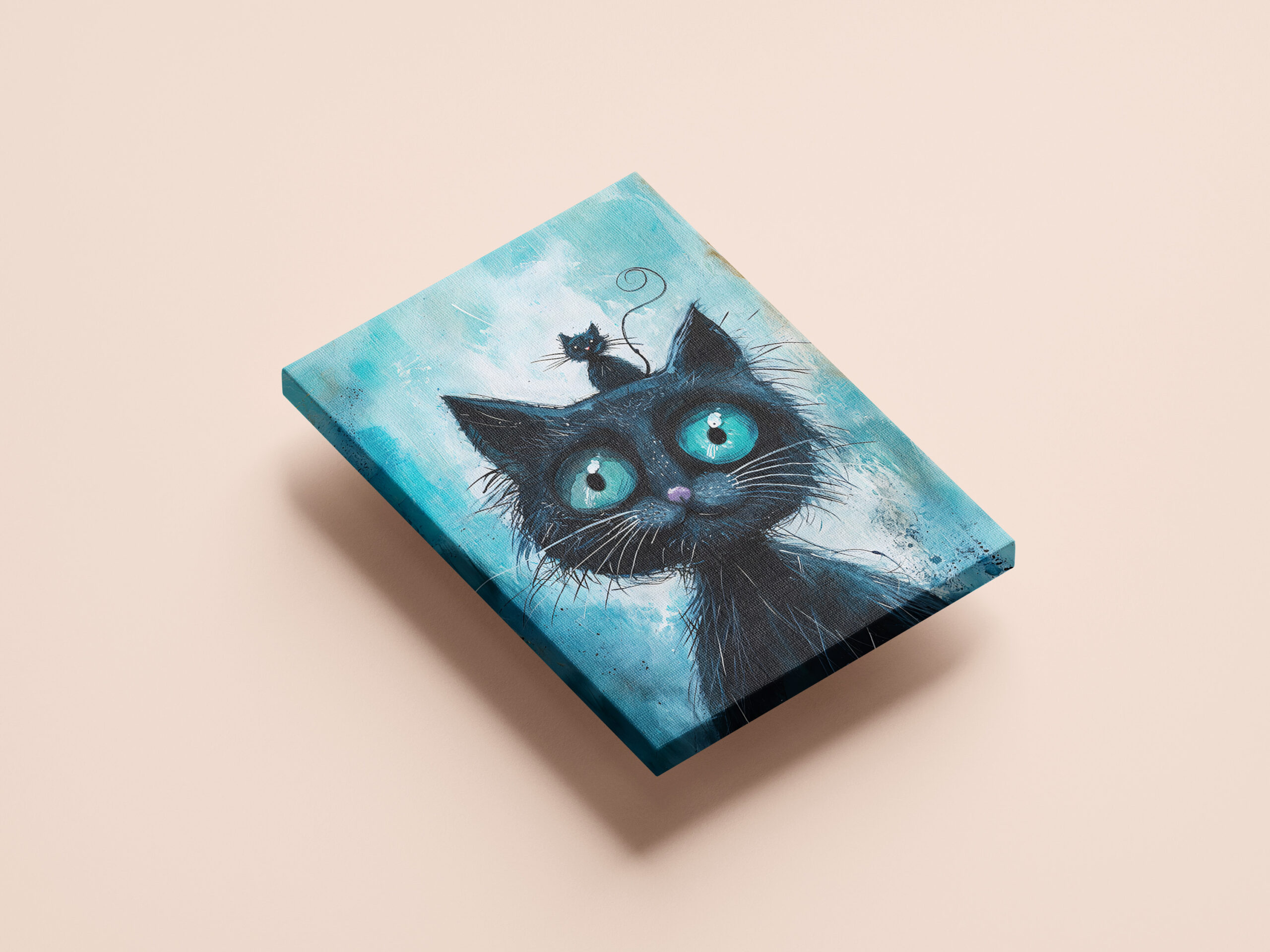 raxxa Canva: Black Cat with Small Cat on Head - Imagen 2