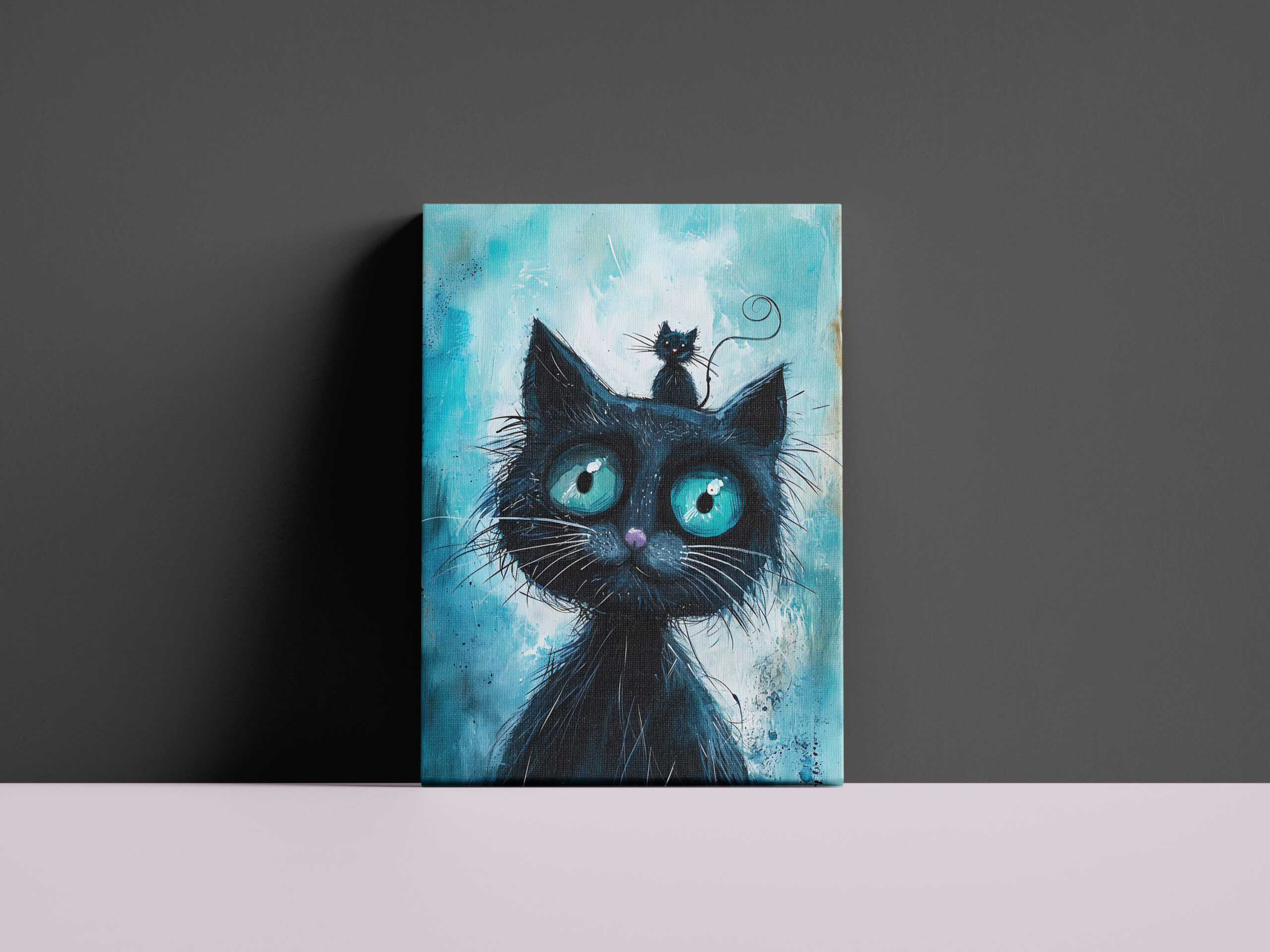 raxxa Canva: Black Cat with Small Cat on Head - Imagen 3