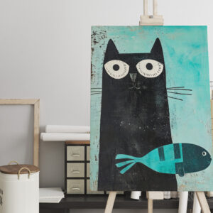 raxxa Canva: Black Cat with Turquoise Fish