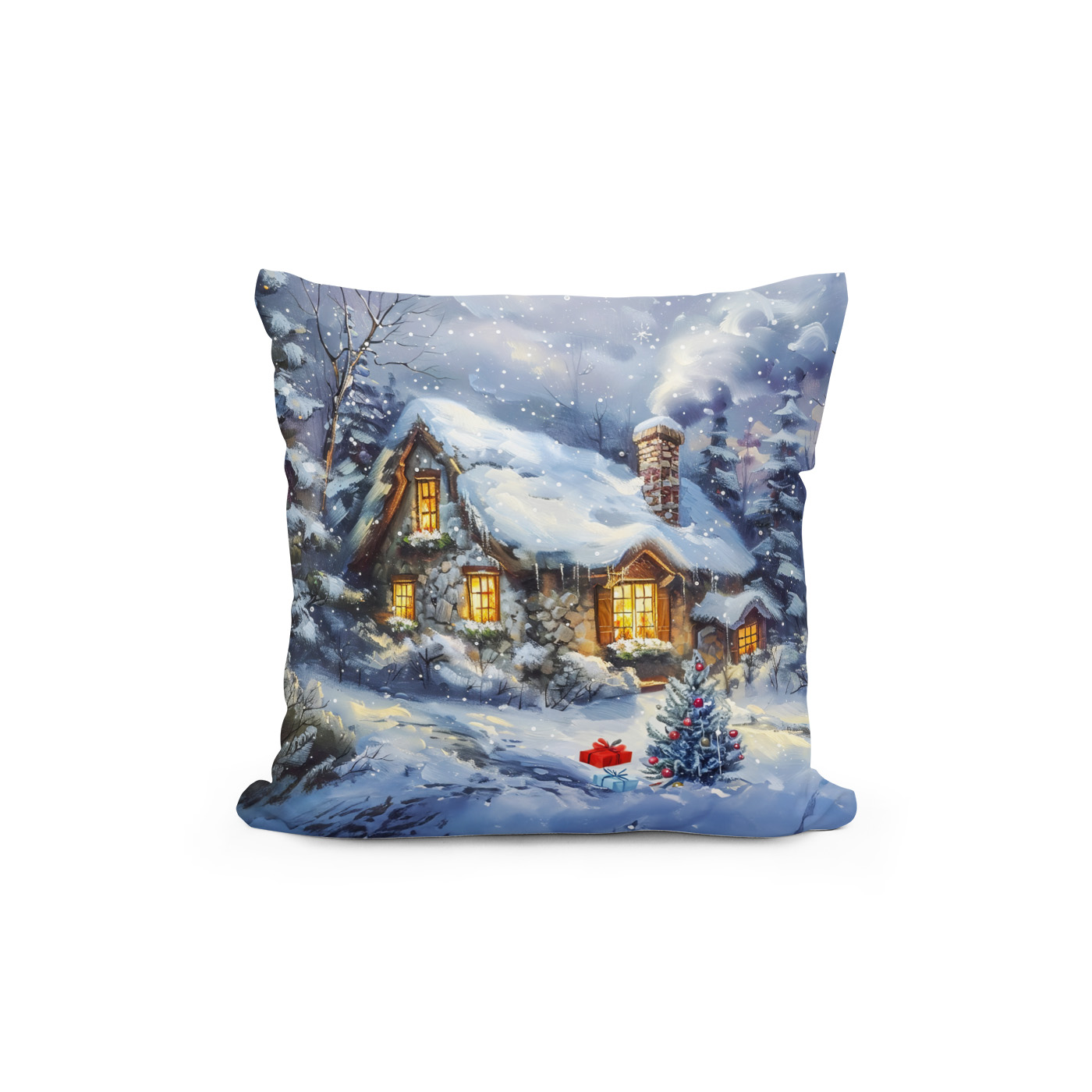 Kissen: Cozy Winter Cottage with Christmas Tree - Imagen 2