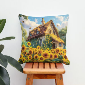 Kissen: Sunlit Farmhouse with Blooming Sunflowers
