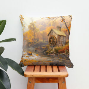 Kissen: Old Water Mill by Stream in Autumn