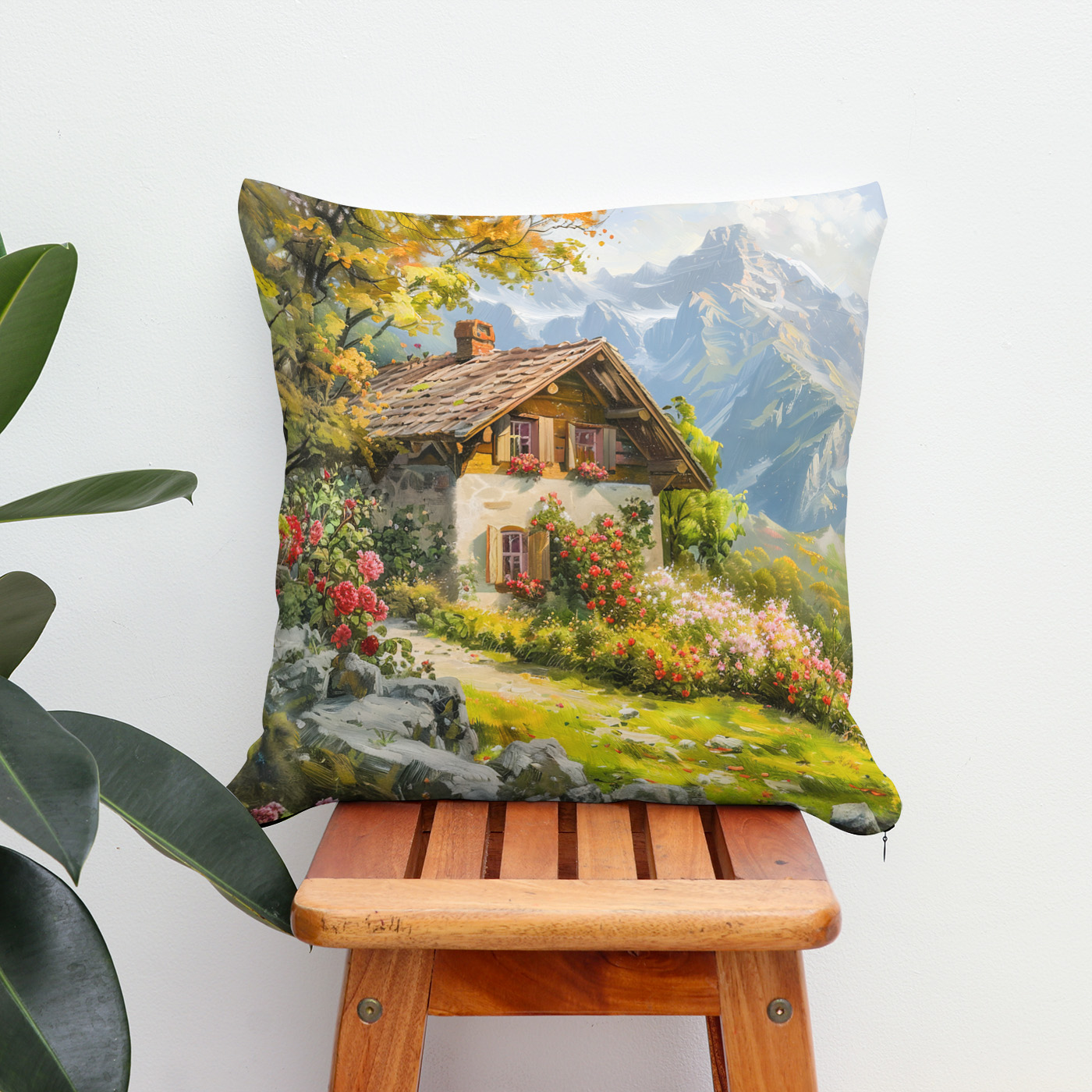 Kissen: Alpine Farmhouse with Valley View