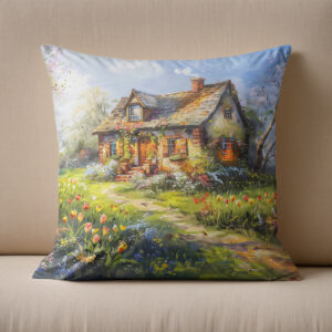 Kissen: Summer Cottage with Wildflower Meadow