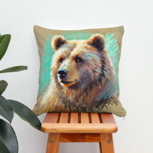Kissen: Brown Bear Portrait Pastel Chalk Artwork