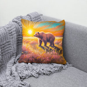 Kissen: Brown Bear in Snowy Forest Pastel Chalk Art