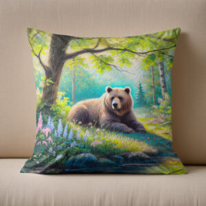 Kissen: Bear in Forest Glade Pastel Chalk Drawing