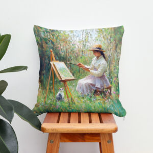 Kissen: Impressionistic Oil Painting of Cat Beside Outdoor Painter