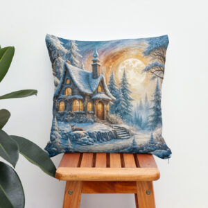 Kissen: Enchanting Winter Cottage in Moonlight