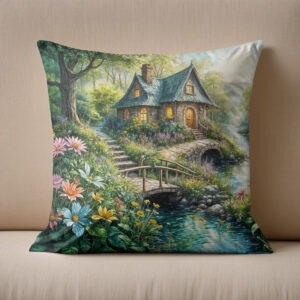 Kissen: Charming Cottage by Serene Stream