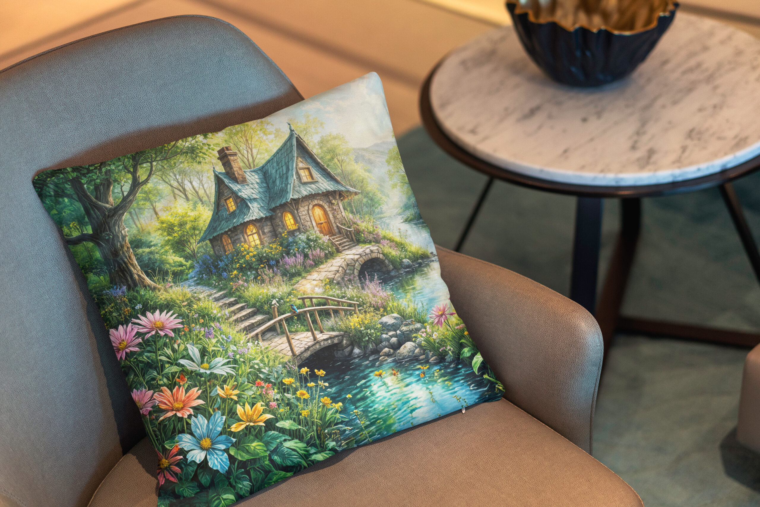 Kissen: Charming Cottage by Serene Stream - Image 2