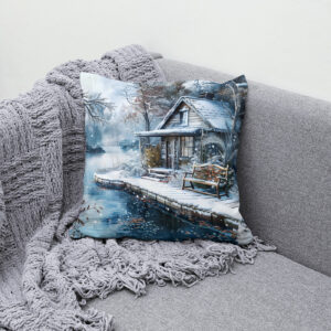Kissen: Old Mill by Frosty River in Winter Illustration