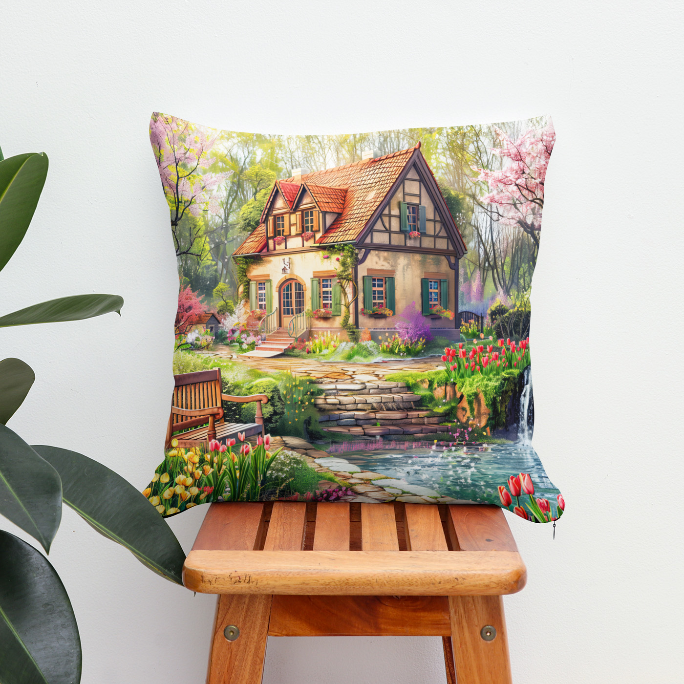 Kissen: Spring Cottage with Blooming Tulips – Image 2