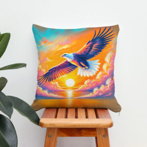 Kissen: Eagle Flying at Sunset Pastel Chalk Drawing