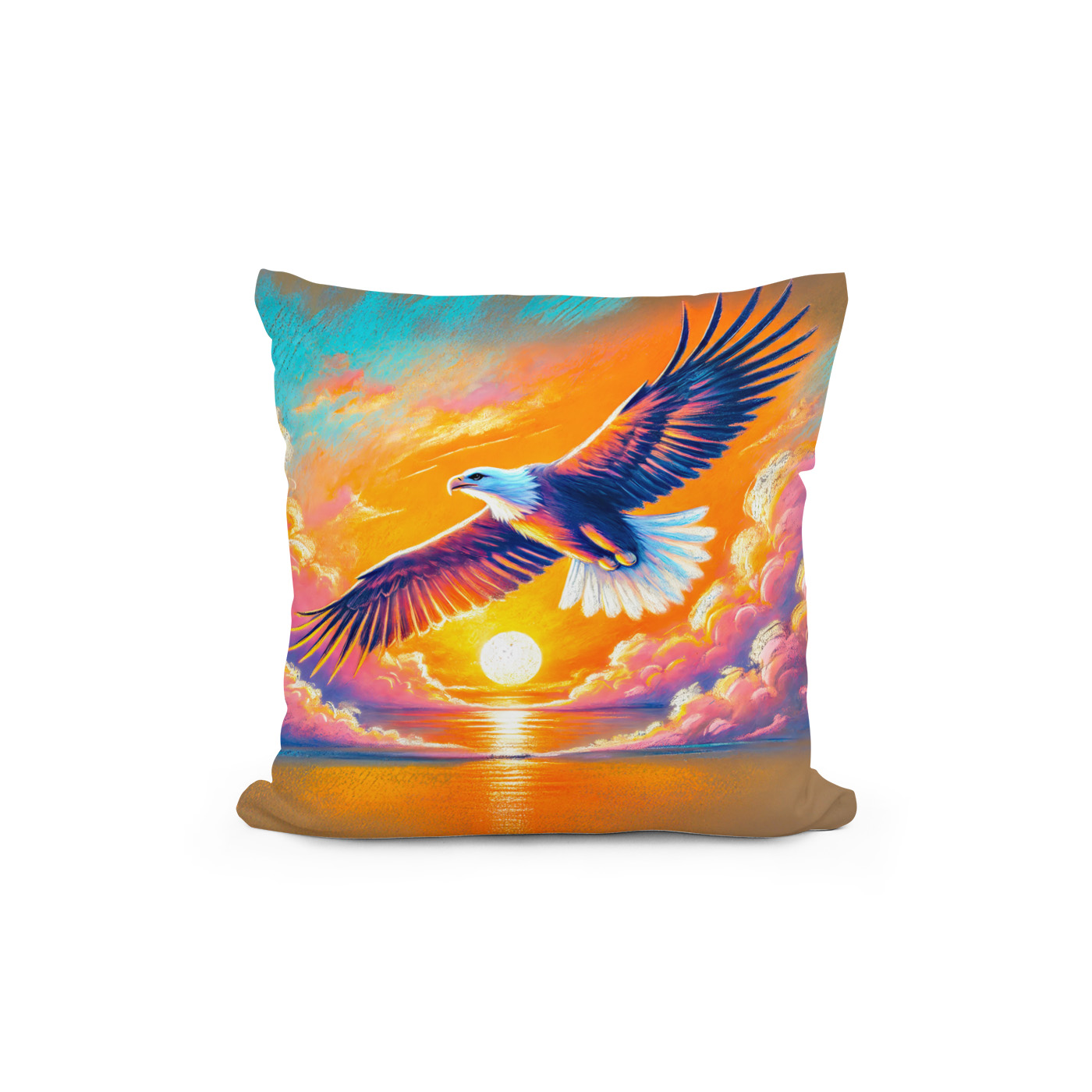 Kissen: Eagle Flying at Sunset Pastel Chalk Drawing - Imagen 2