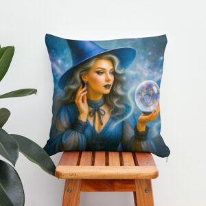 Kissen: Witch in blue with crystal ball