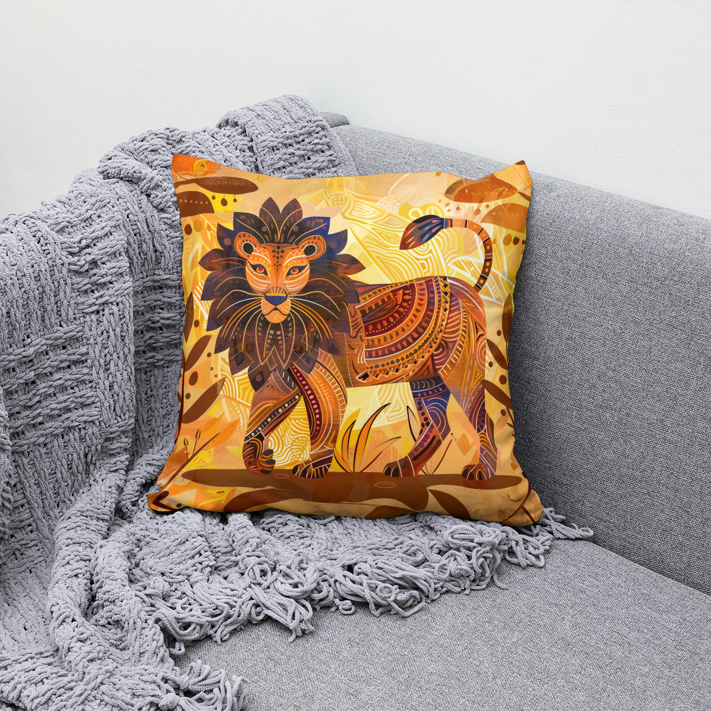 Kissen: African lion with tribal patterned mane