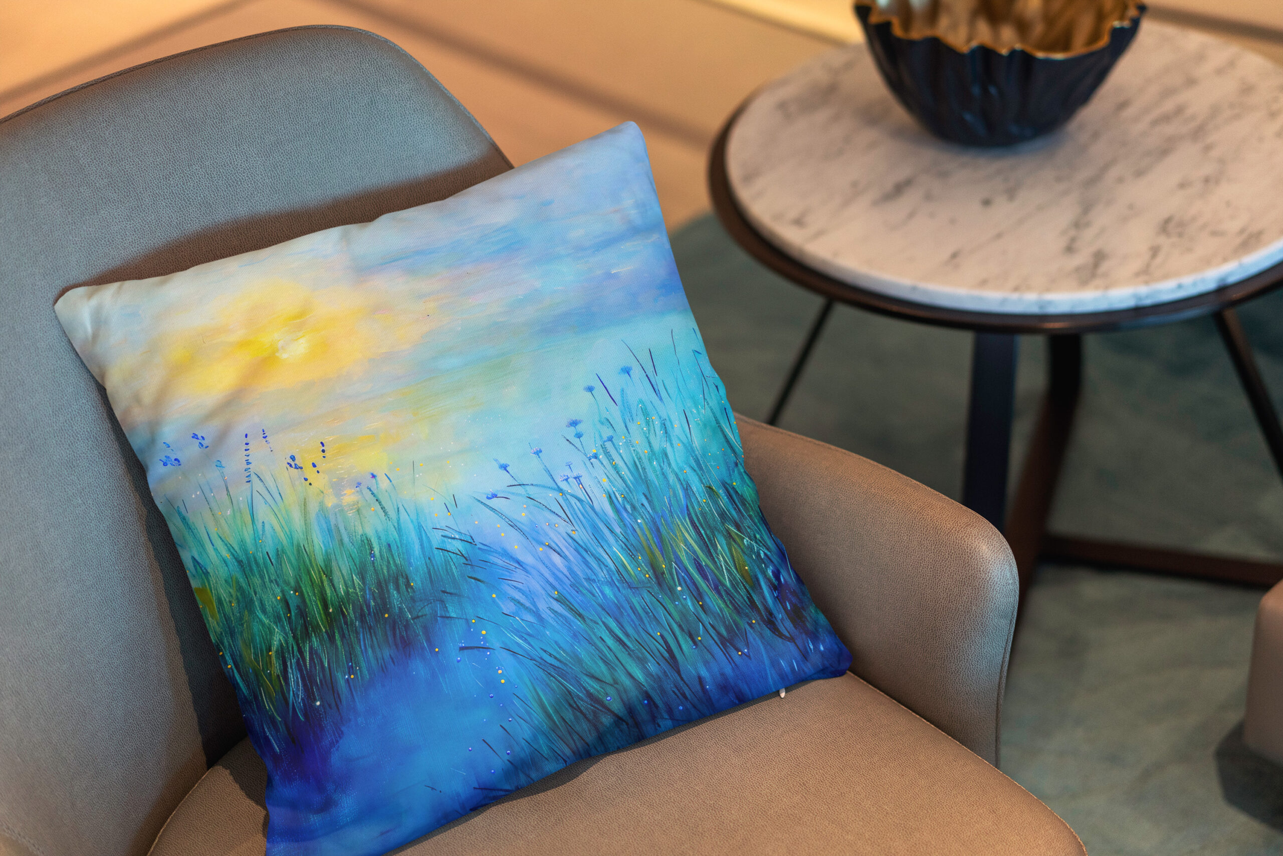 Kissen: Blue Grasslands at Sunrise at morning – Image 2