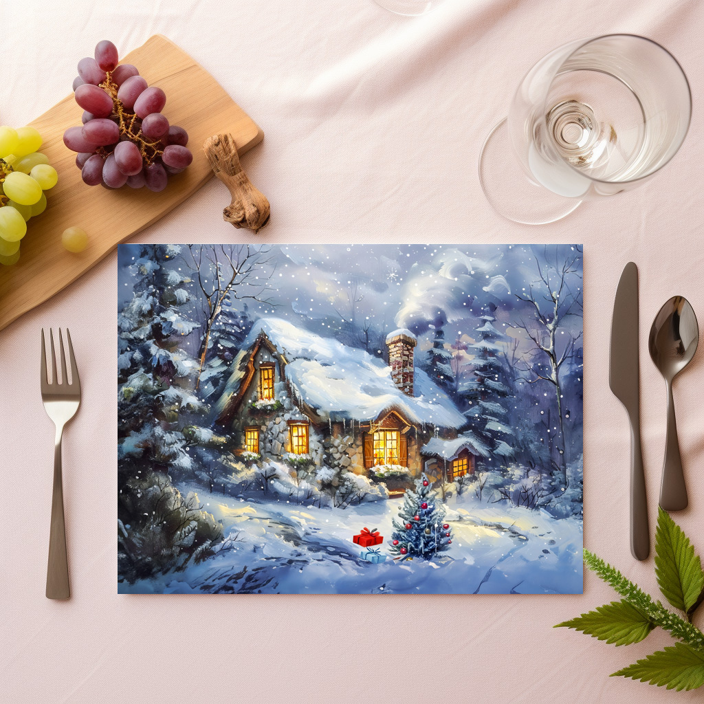 raxxa Premium-Tischset: Cozy Winter Cottage with Christmas Tree