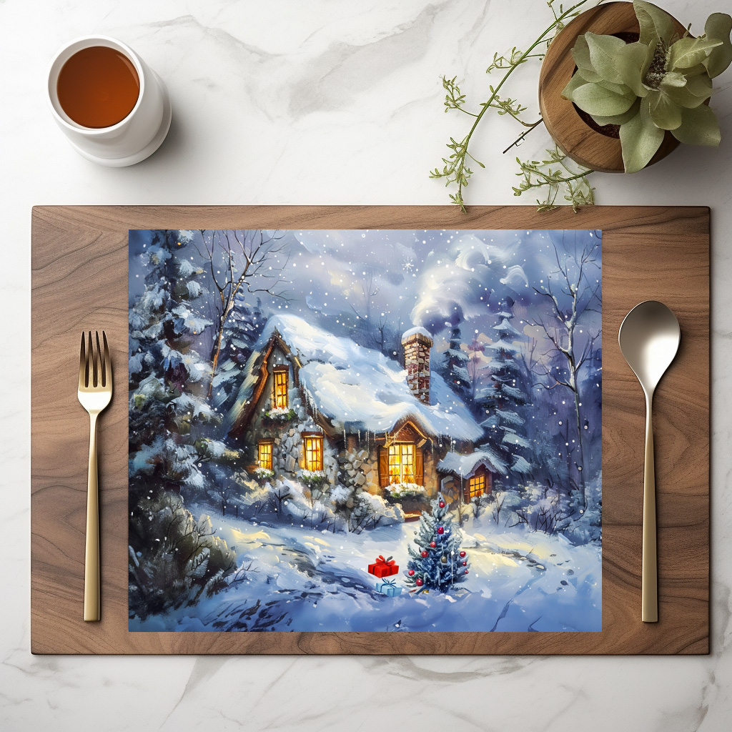 raxxa Premium-Tischset: Cozy Winter Cottage with Christmas Tree - Imagen 2