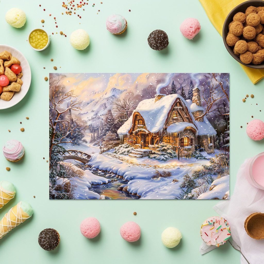 raxxa Premium-Tischset: Snowy Mountain Cottage by Stream - Image 3