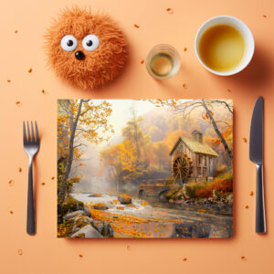 raxxa Premium-Tischset: Old Water Mill by Stream in Autumn