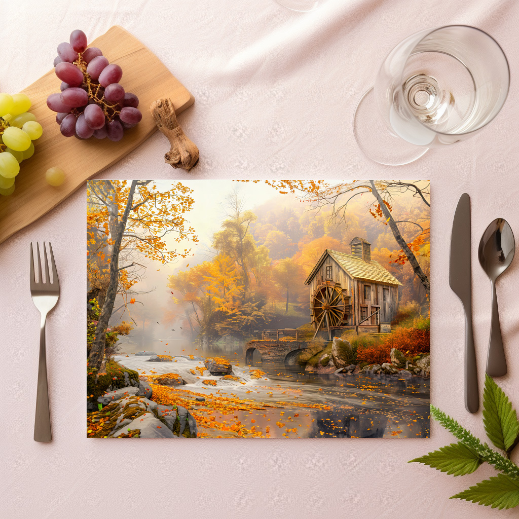 raxxa Premium-Tischset: Old Water Mill by Stream in Autumn - immagine 2