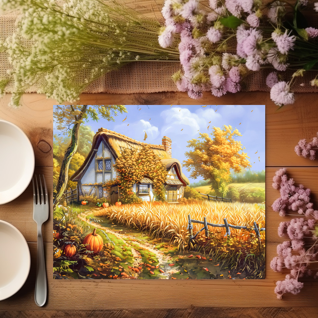 raxxa Premium-Tischset: Autumn Cottage by Wheat Field and Pumpkins - immagine 3