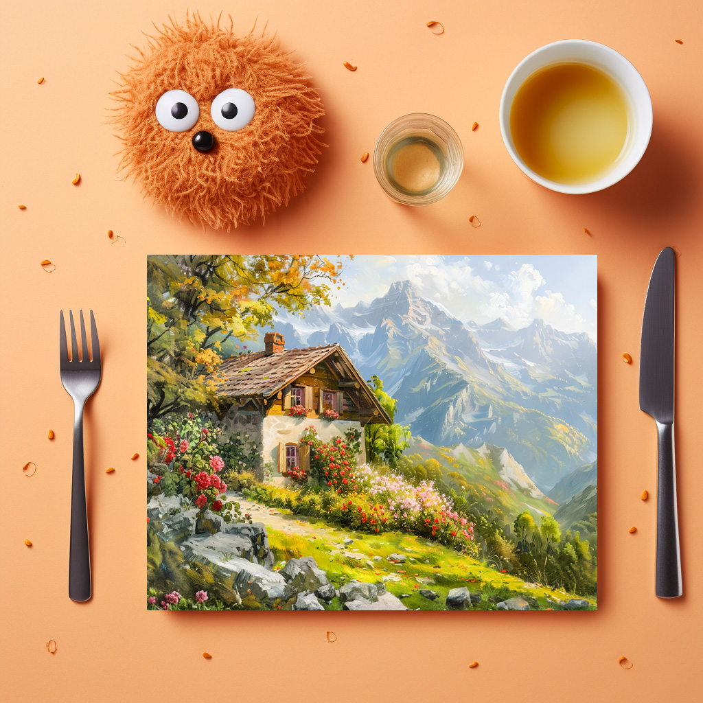 raxxa Premium-Tischset: Alpine Farmhouse with Valley View - Image 3