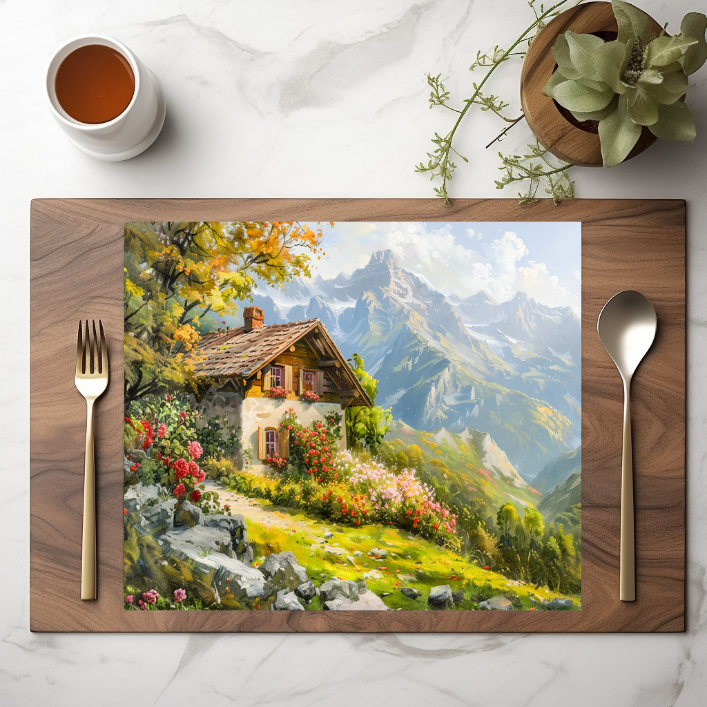 raxxa Premium-Tischset: Alpine Farmhouse with Valley View