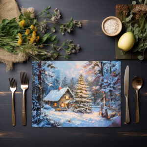 raxxa Premium-Tischset: Cozy Winter Cottage with Christmas Tree