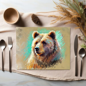 raxxa Premium-Tischset: Brown Bear Portrait Pastel Chalk Artwork