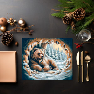 raxxa Premium-Tischset: Brown Bear in Winter Cave Pastel Chalk Drawing