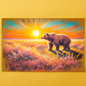 raxxa Premium-Tischset: Brown Bear in Snowy Forest Pastel Chalk Art