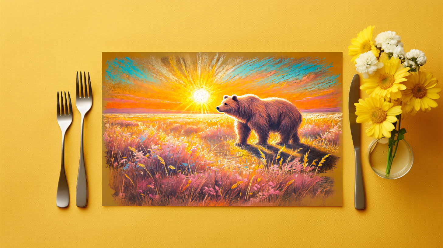 raxxa Premium-Tischset: Brown Bear in Snowy Forest Pastel Chalk Art