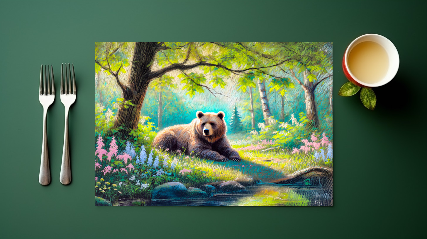 raxxa Premium-Tischset: Bear in Forest Glade Pastel Chalk Drawing - immagine 2