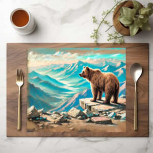 raxxa Premium-Tischset: Brown Bear on Mountain Pastel Chalk Scene