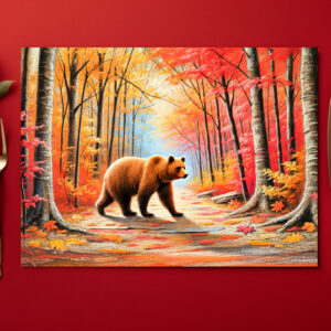 raxxa Premium-Tischset: Brown Bear in Autumn Forest Pastel Chalk Art