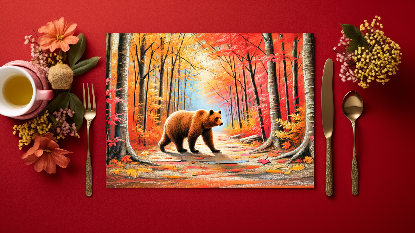 raxxa Premium-Tischset: Brown Bear in Autumn Forest Pastel Chalk Art