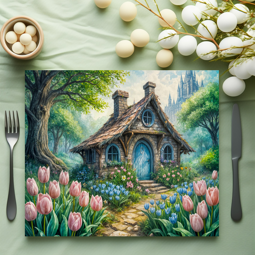 raxxa Premium-Tischset: Enchanting Cottage with Tulip Garden