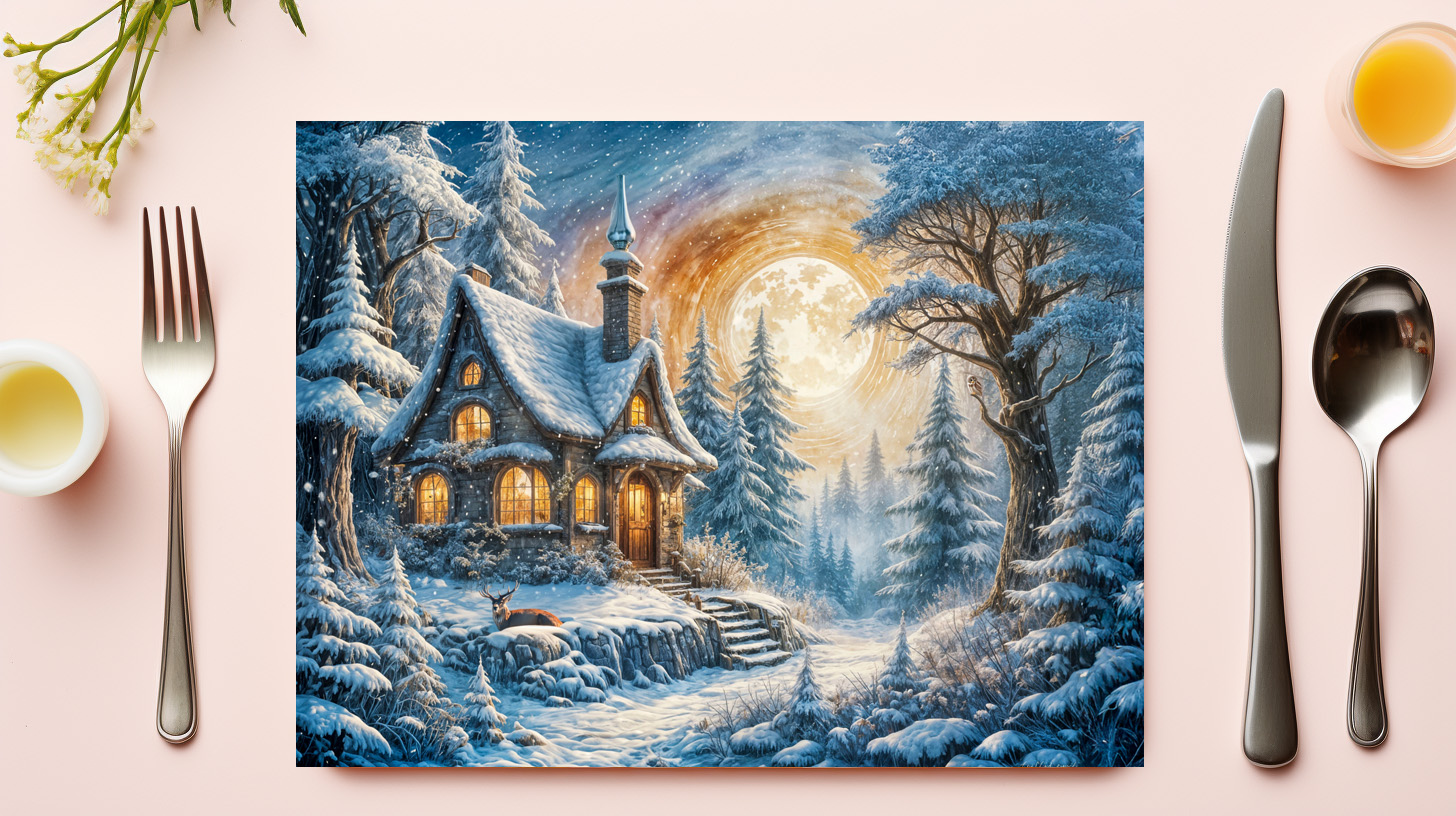 raxxa Premium-Tischset: Enchanting Winter Cottage in Moonlight – Bild 3